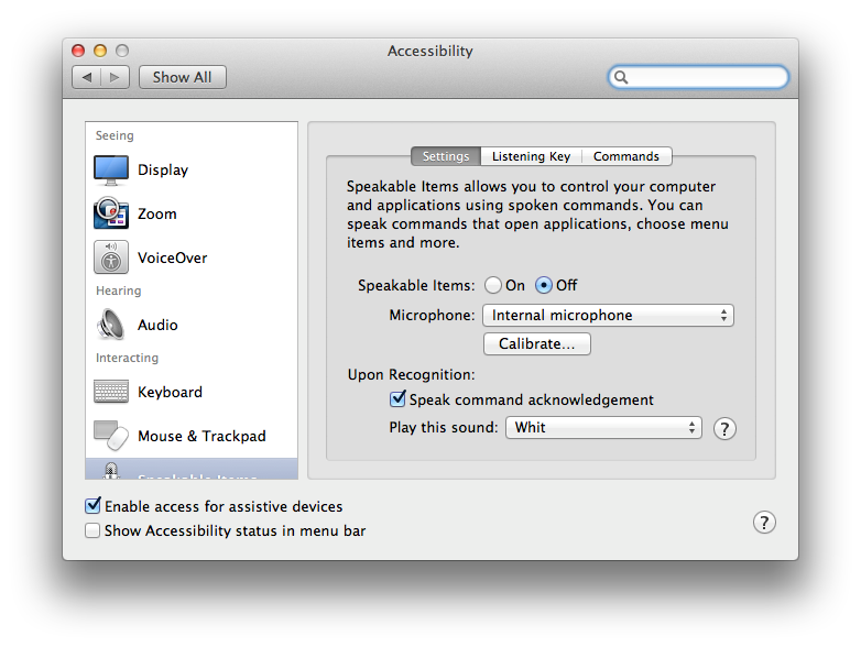 access for assistive devices in mac